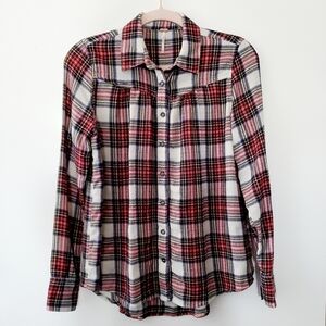 Free People Boho Western Soft Red Plaid Flannel Button Down XS